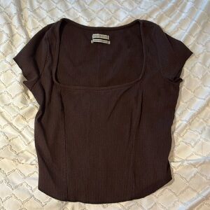 Brown ribbed Urban Outfitters top squared neckline